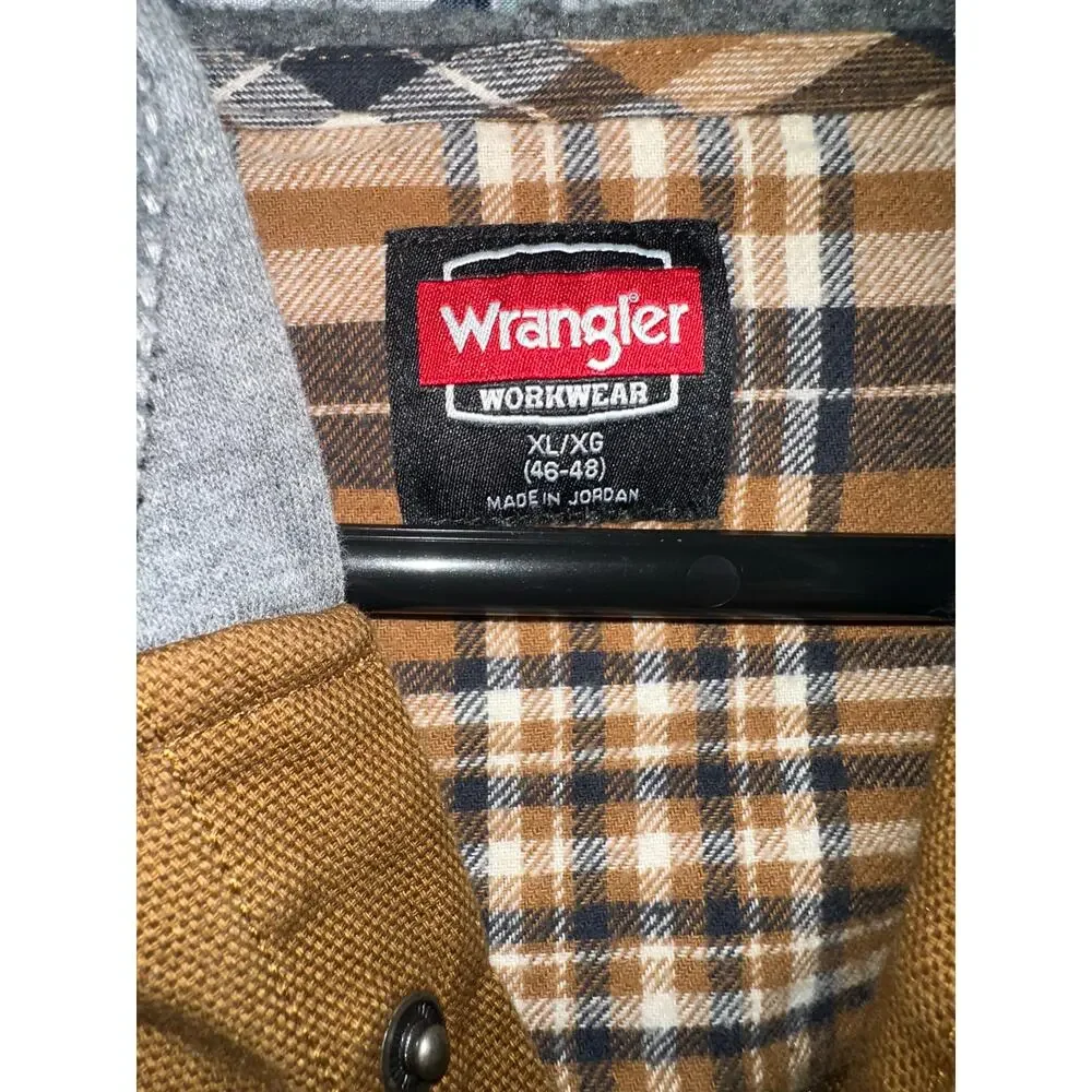 Wrangler Workwear Hooded Canvas Shirt Jacket Men’s XL Brown Duck Workwear